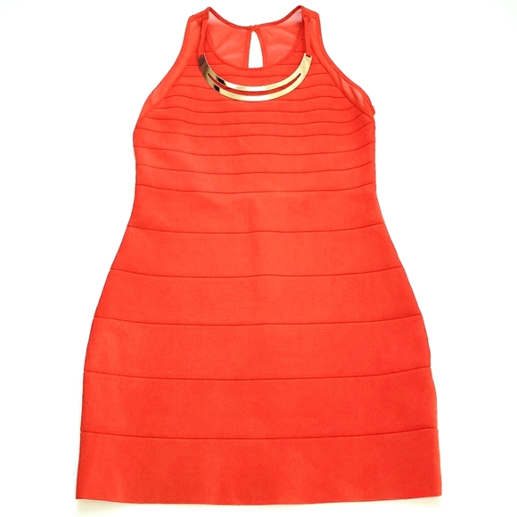 NWOT 2B Bebe Cherry Red Bandage Dress Gold/Neck… - Picture 14 of 14